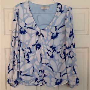 LOFT Light Blue and Navy Floral Blouse